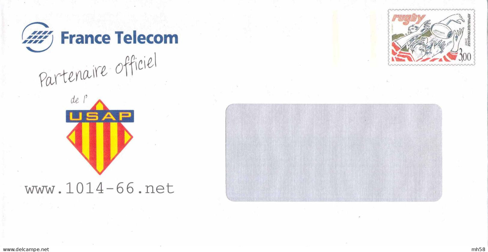 Entier FRANCE - PAP Enveloppe TSC France Telecom USAP Perpignan Neuf ** - 3f00 Rugby - PAP: TSC Und Halboffizielle Aufdrucke