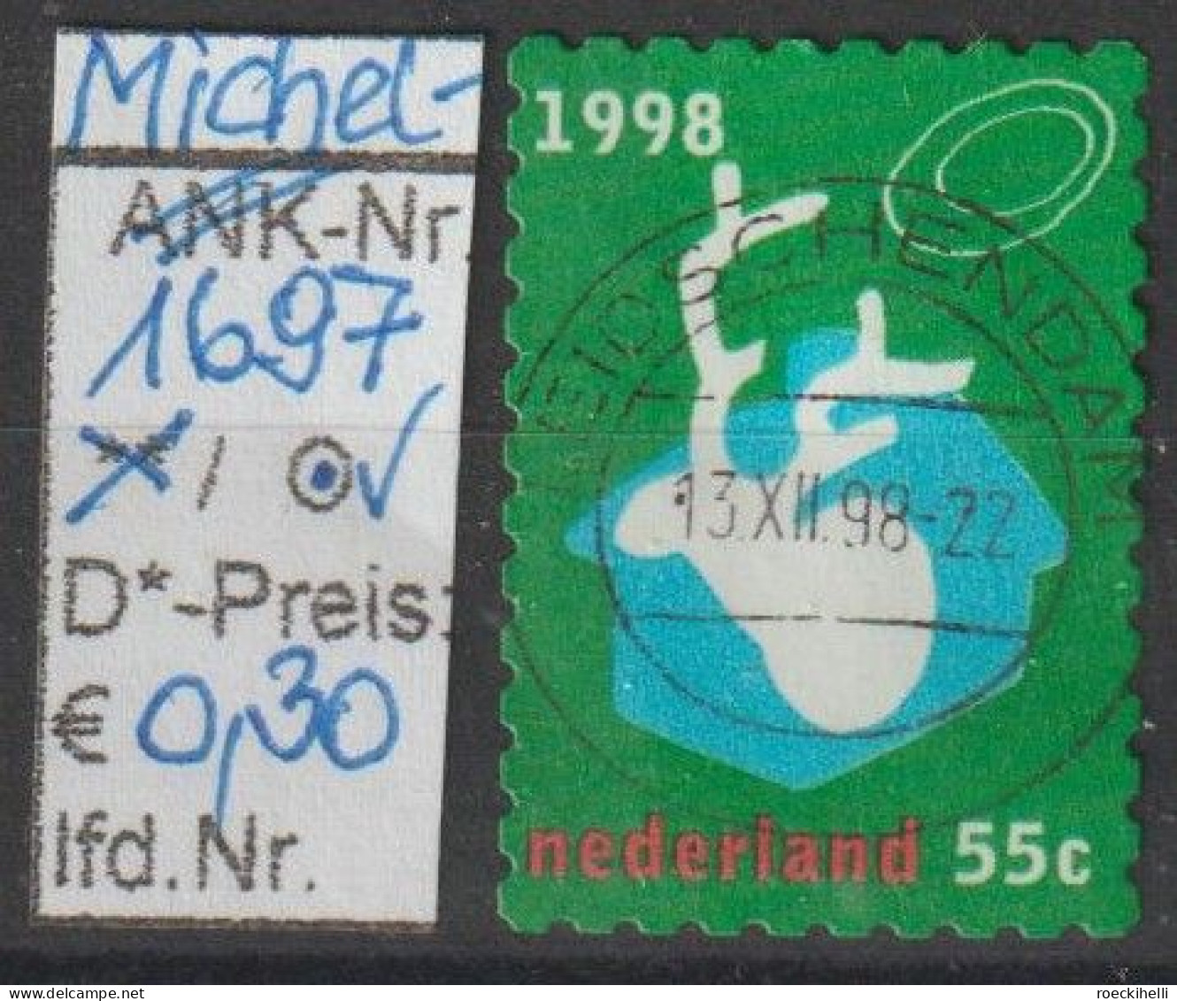 1998 - NIEDERLANDE - FM/DM "Dez.marken - Hirsch Im Haus" 55 C Mehrf. - O  Gestempelt - S.Scan (1697o Nl) - Used Stamps