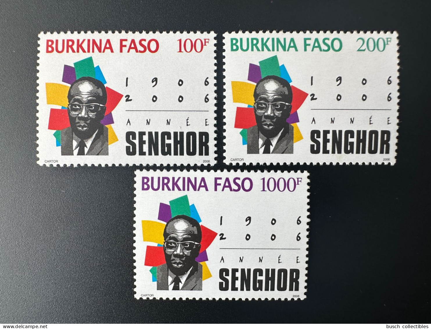 Burkina Faso 2006 Mi. 1887 - 1889 Leopold Sedar Senghor Président 1906 Senegal Année - Burkina Faso (1984-...)