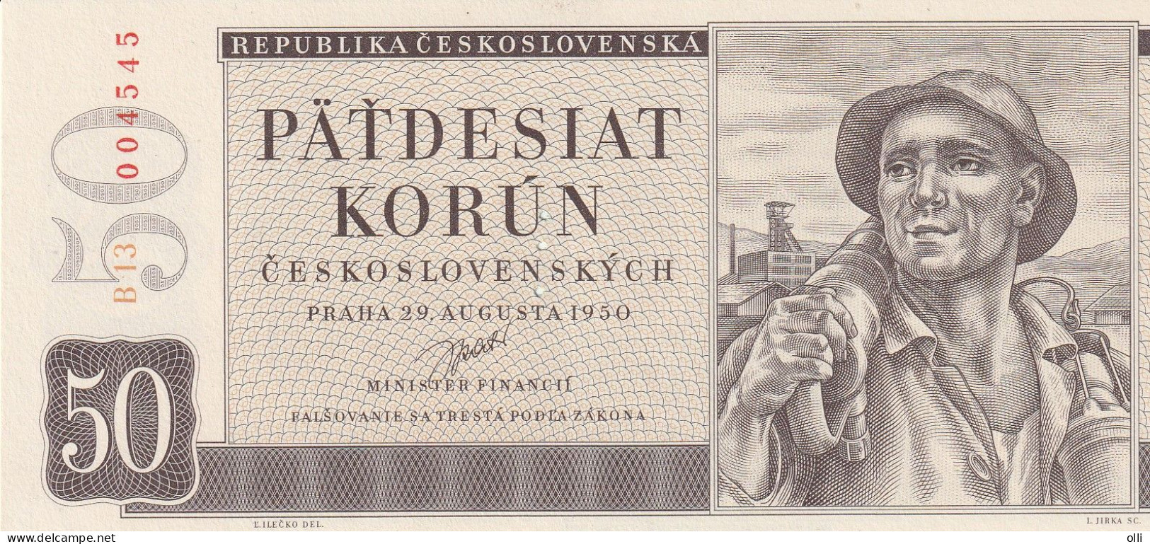 Czechoslovakia 50 Korun, P-71  1950  UNC Specimen - Tschechoslowakei