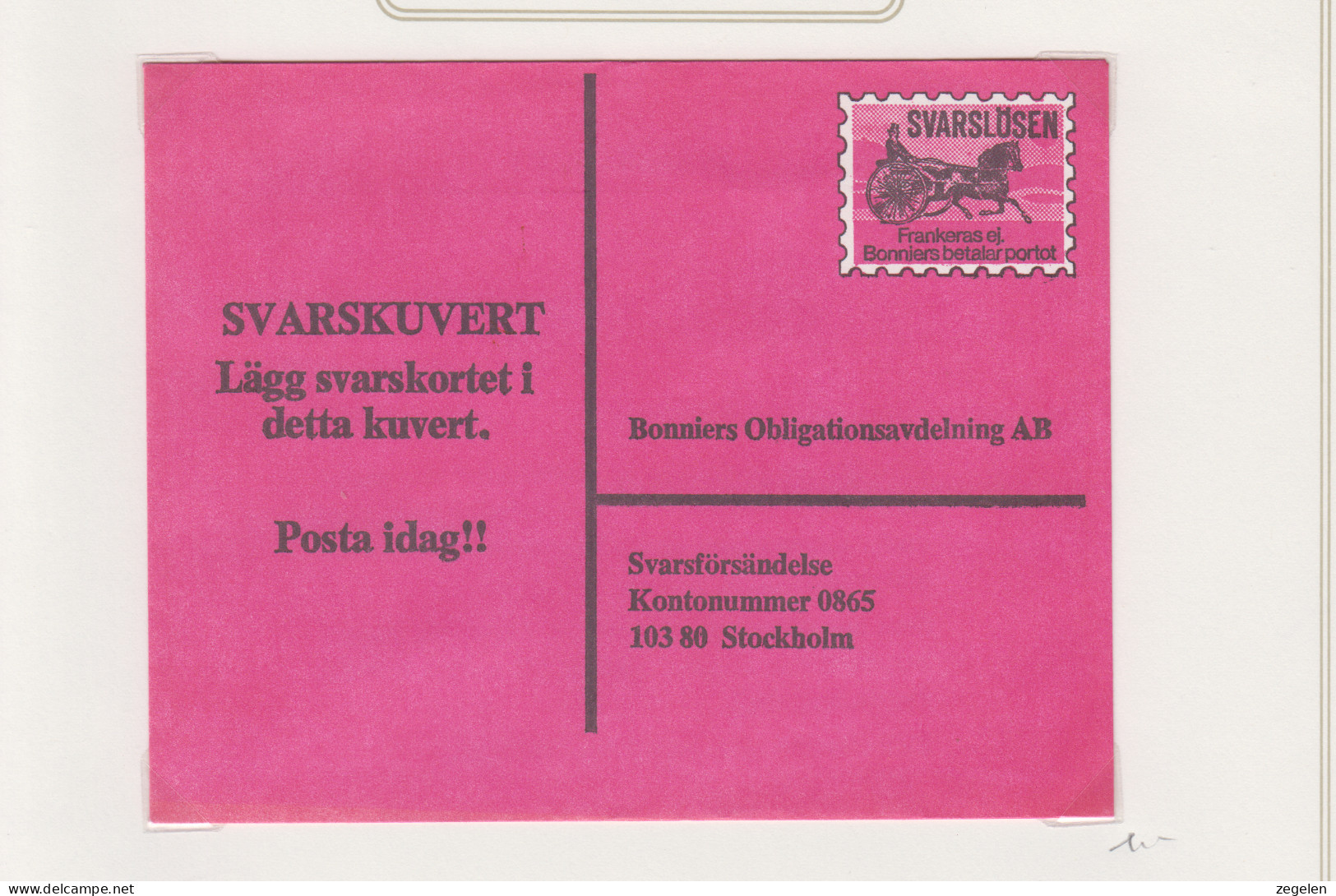 Zweden Lokale Zegel Cat. Facit Sverige 2000 Private Lokaalpost ; Omslag Met Opdrukzegel Voor Zending Naar Uitgeverij - Local Post Stamps