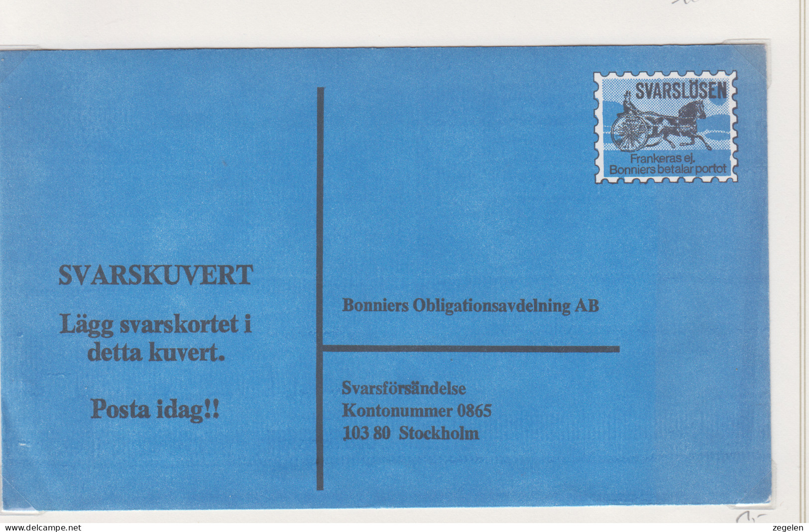 Zweden Lokale Zegel Cat. Facit Sverige 2000 Private Lokaalpost ; Omslag Met Opdrukzegel Voor Zending Naar Uitgeverij - Local Post Stamps