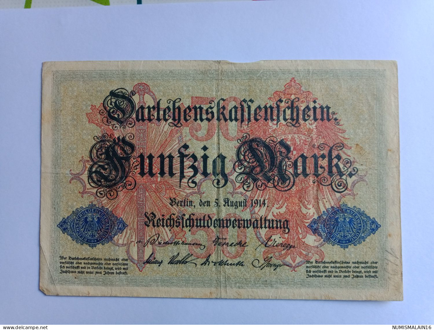 Allemagne -billet Historique De La 1ere Guerre Mondiale -50 Mark De 1914 - 50 Mark