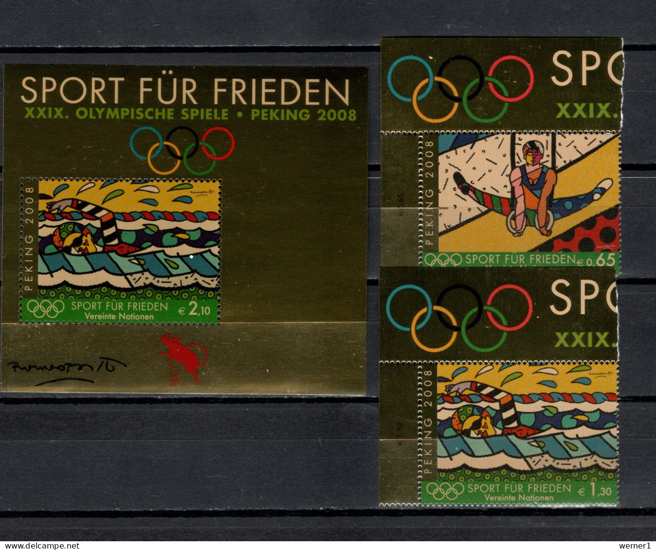 UN United Nations Vienna 2008 Olympic Games Beijing, Swimming Etc. Set Of 2 + S/s MNH - Verano 2008: Pékin