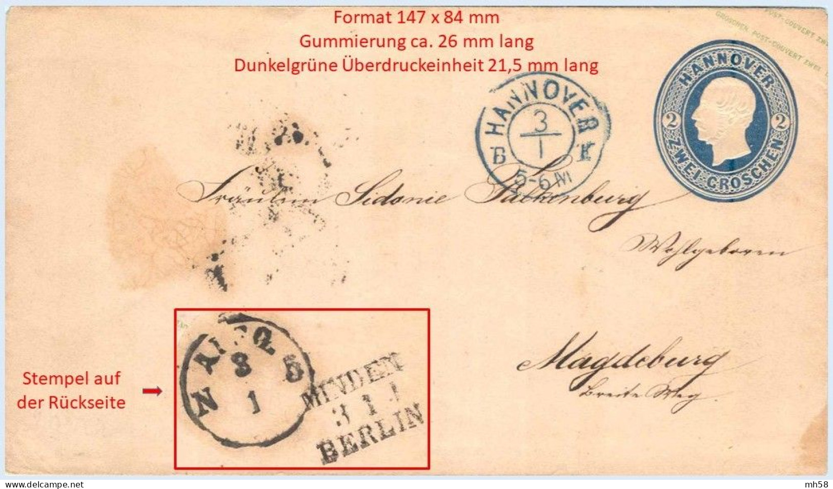 HANOVRE HANNOVER 1861 - Entier Enveloppe / Ganzsache Umschlag U 9II Minden Und Hannover Nach Magdeburg - 2 Gr Georg V - Hanover