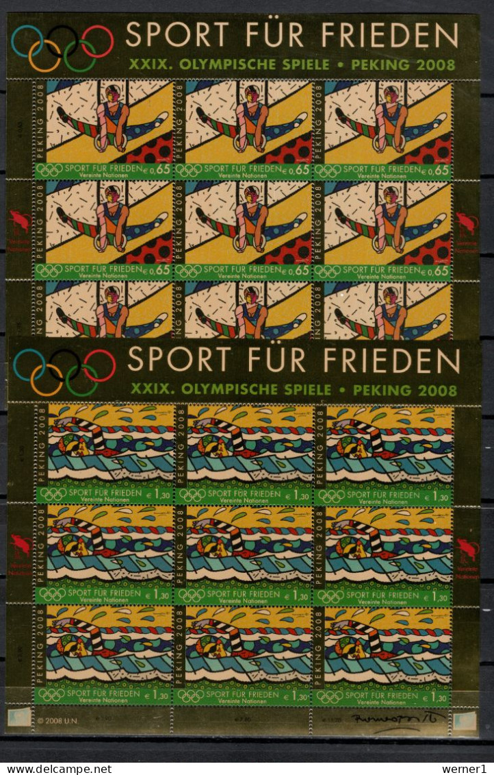 UN United Nations Vienna 2008 Olympic Games Beijing, Swimming Etc. Set Of 2 Sheetlets MNH - Verano 2008: Pékin