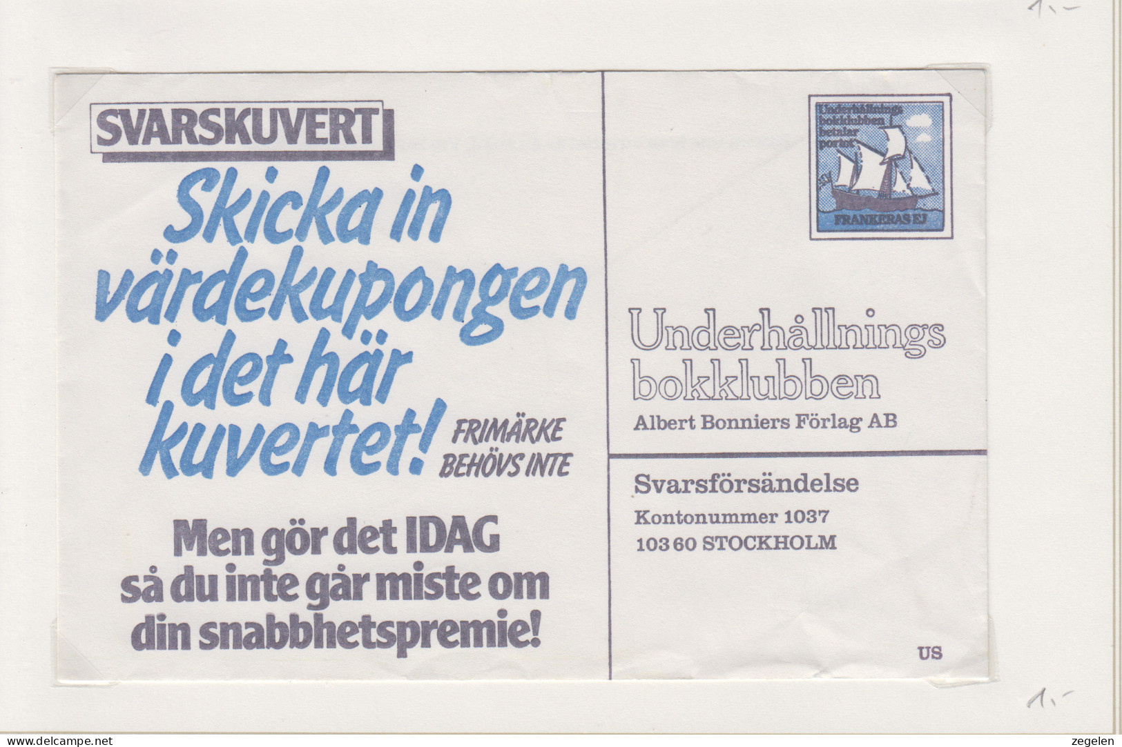 Zweden Lokale Zegel Cat. Facit Sverige 2000 Private Lokaalpost ; Omslag Met Opdrukzegel Voor Zending Naar Uitgeverij - Local Post Stamps