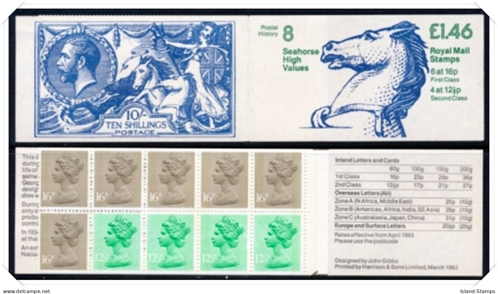 FO1b 10 Shilling Seahorse £1.46 Folded Booklet NB1-4 - Carnets