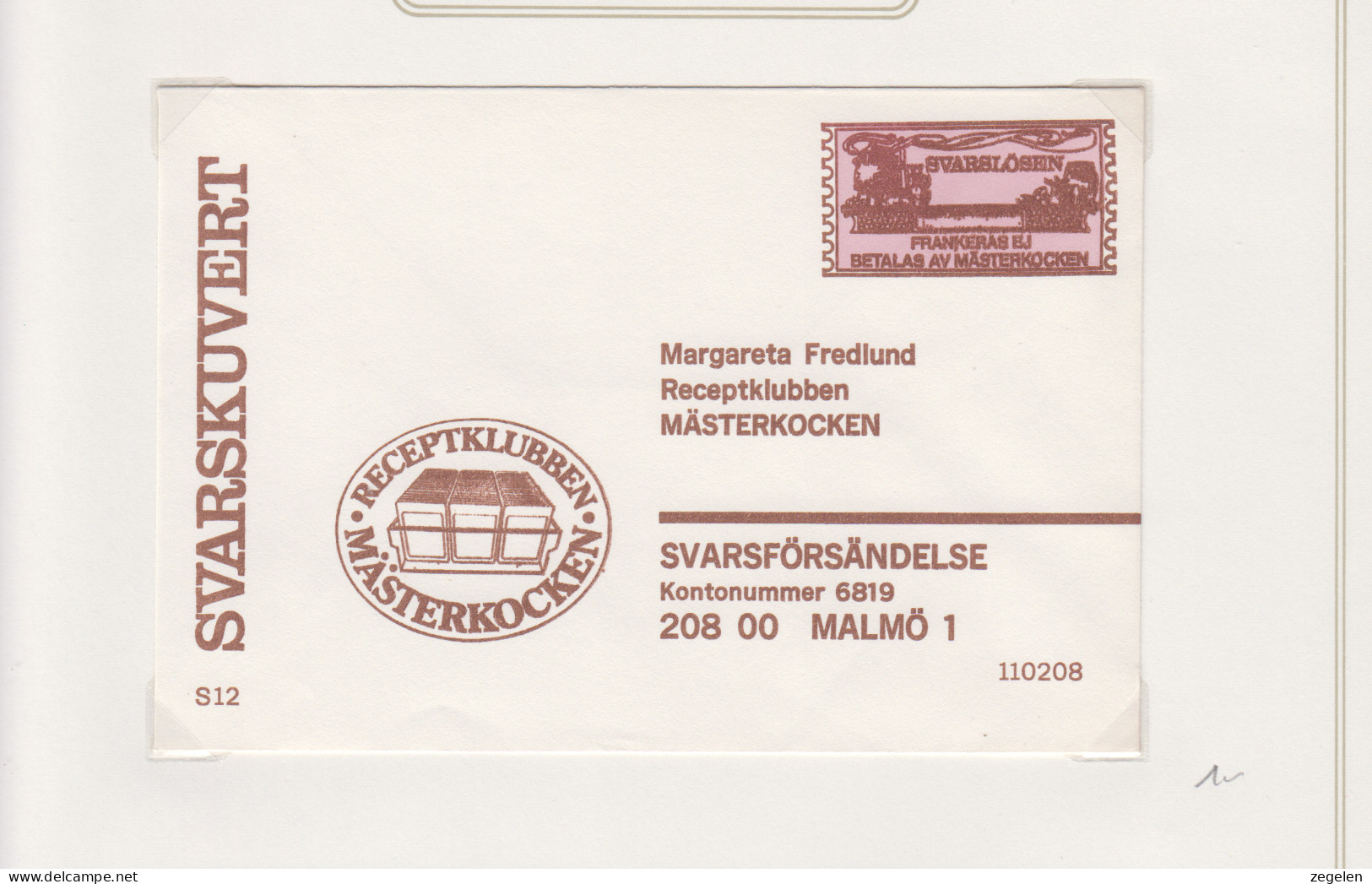 Zweden Lokale Zegel Cat. Facit Sverige 2000 Private Lokaalpost ; Omslag Met Opdrukzegel Voor Zending Naar Uitgeverij - Local Post Stamps