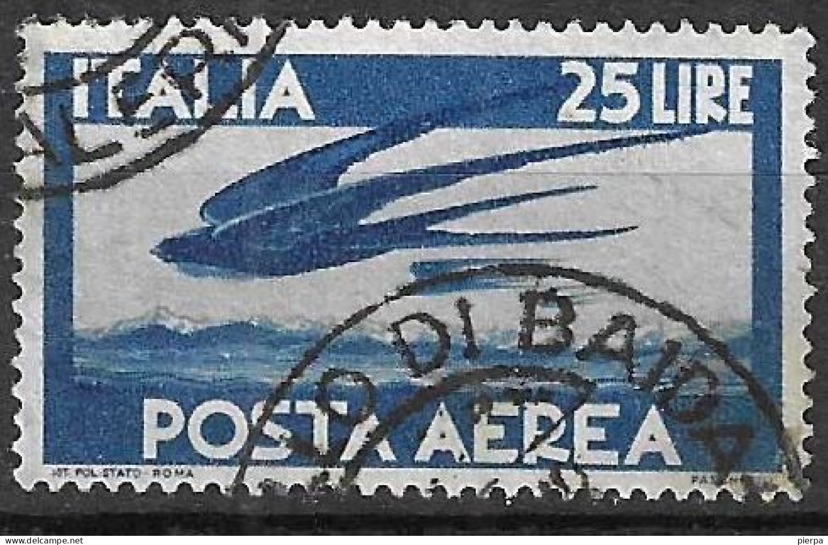 ITALIA - POSTA AEREA - 1945 -DEMOCRATICA L. 25 - BLU - USATO (YVERT 118 - MICHEL 711) - Poste Aérienne