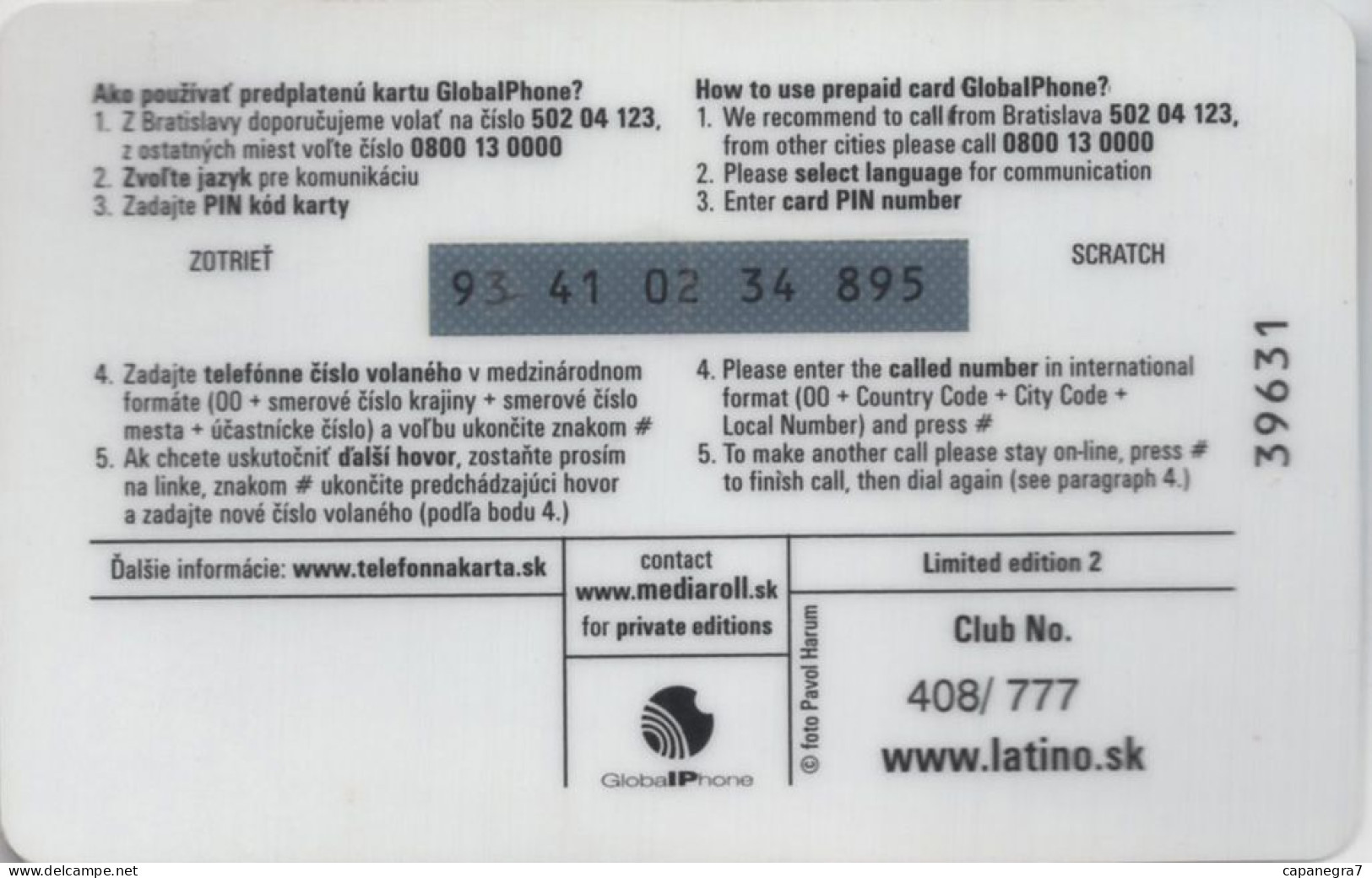 Latinosvwt, Remote Memory, Prepaid Calling Card, 395 Sk., 777 Pc., GlobalIPhone, Slovakia, Used - Slovacchia