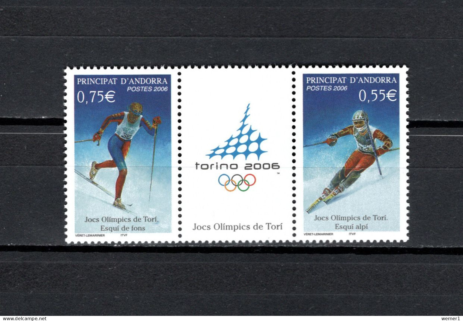 Andorra French 2006 Olympic Games Turin Torino Strip Of 3 MNH - Invierno 2006: Turín