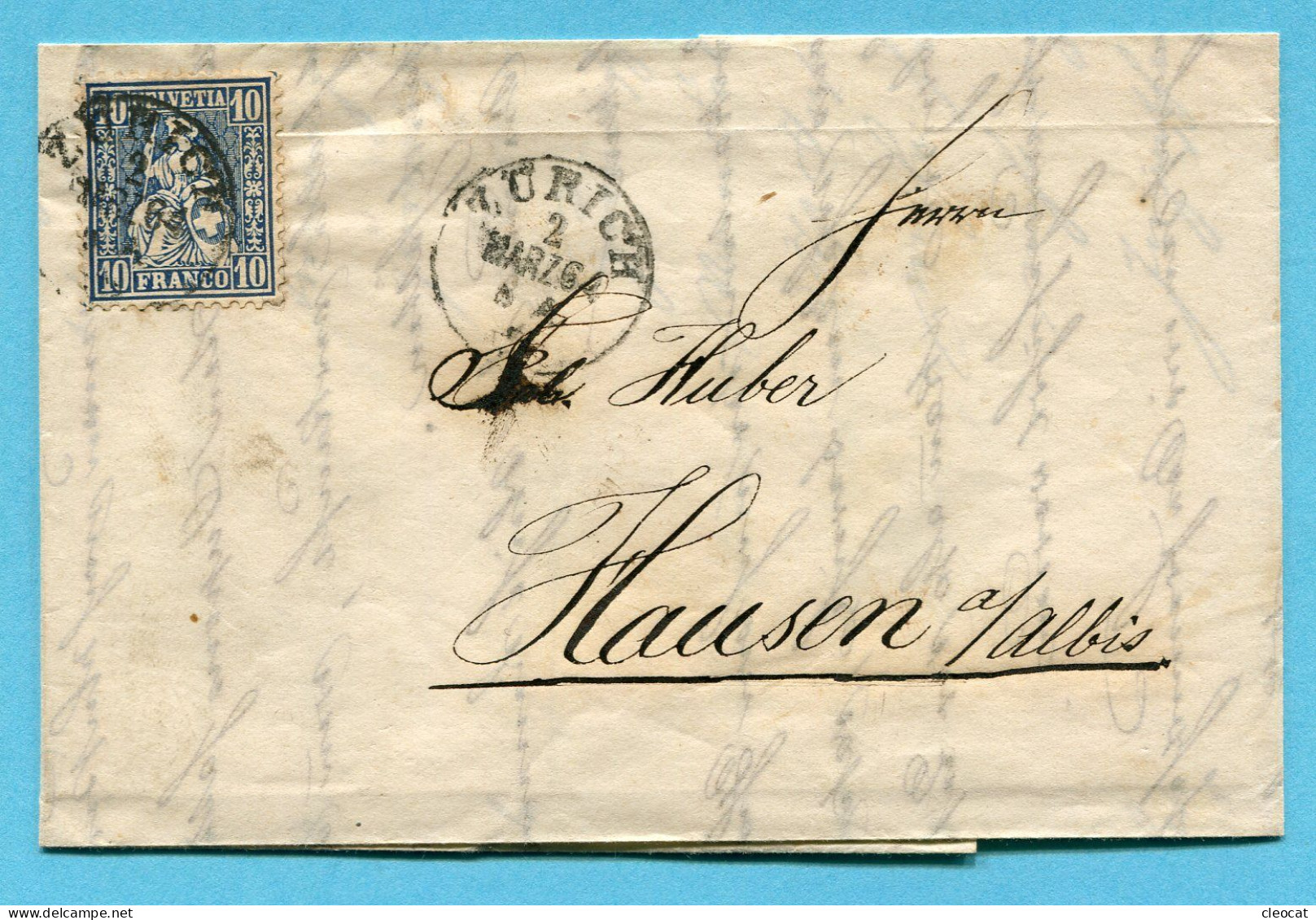 Faltbrief Von Zürich Nach Hausen 1864 - Covers & Documents