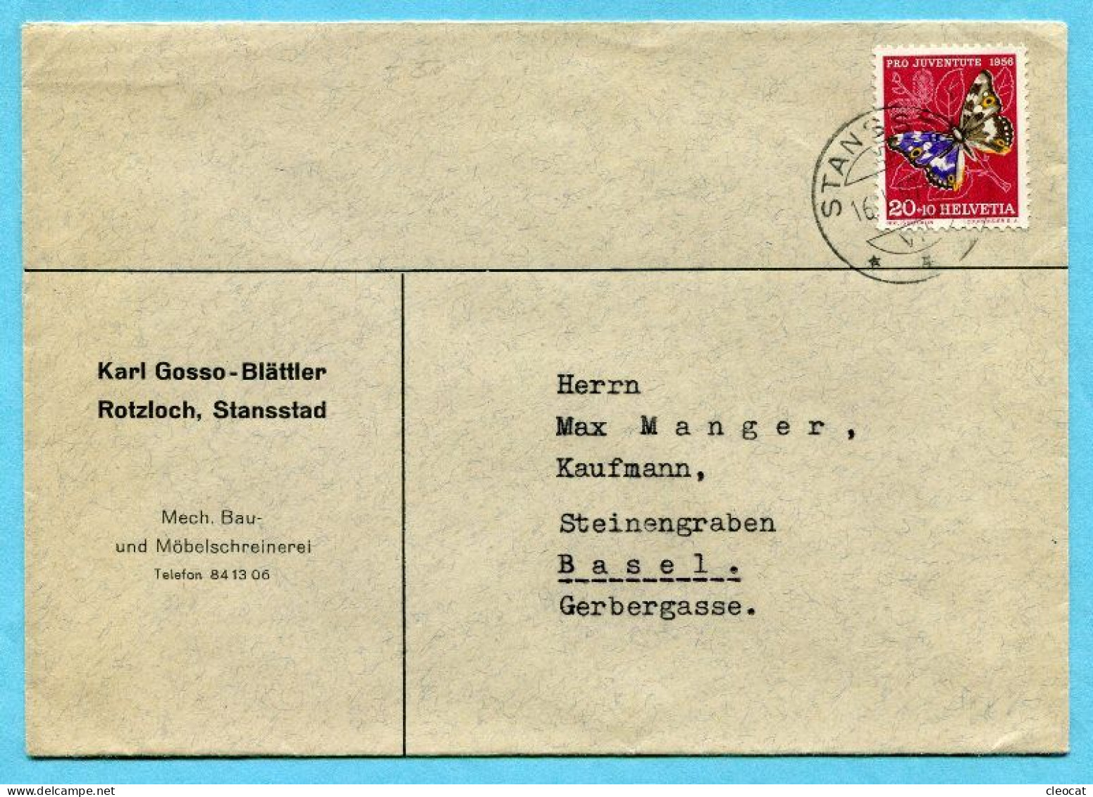 Brief Von Stansstad Nach Basel 1957 - Absender: Karl Gosso.Blättler, Rotzloch, Stansstad - Lettres & Documents