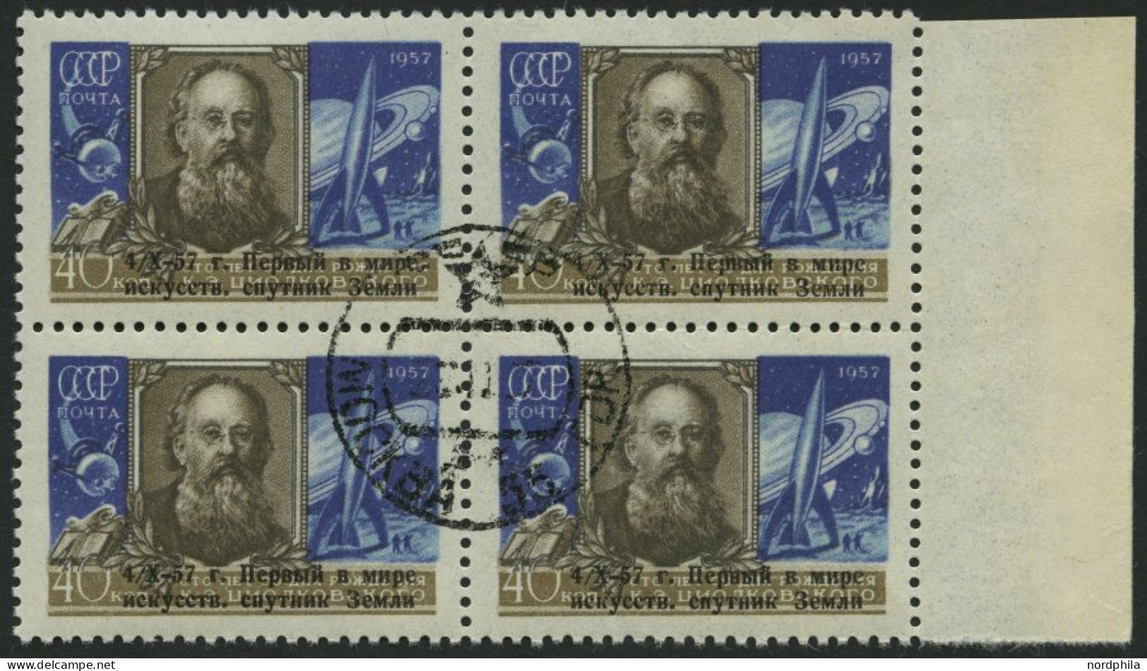 SOWJETUNION 2026 VB O, 1957, 40 K. Sputnik I Im Randviererblock, Pracht, Mi. 140.- - Usados