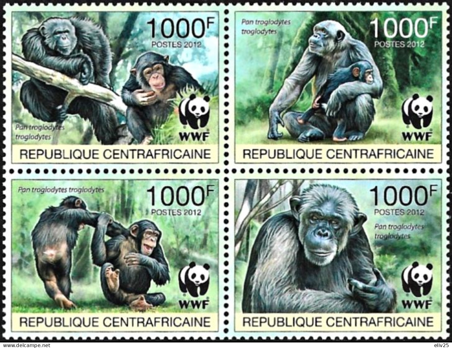 Central African Republic 2012, WWF Monkeys Chimpanzee - Block Of 4 V. MNH - Ungebraucht