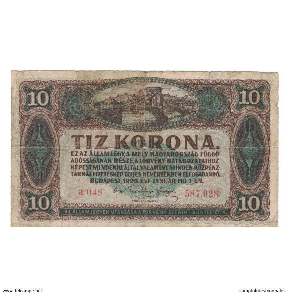 Billet, Hongrie, 10 Korona, 1920, 1920-01-01, KM:60, B - Hongrie