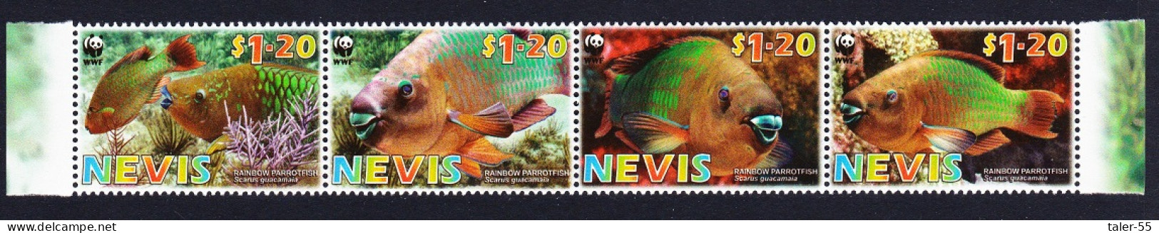 Nevis WWF Rainbow Parrotfish Strip Of 4v 2007 MNH SG#2015-2018 MI#2208-2211 Sc#1510a-d - St.Kitts And Nevis ( 1983-...)