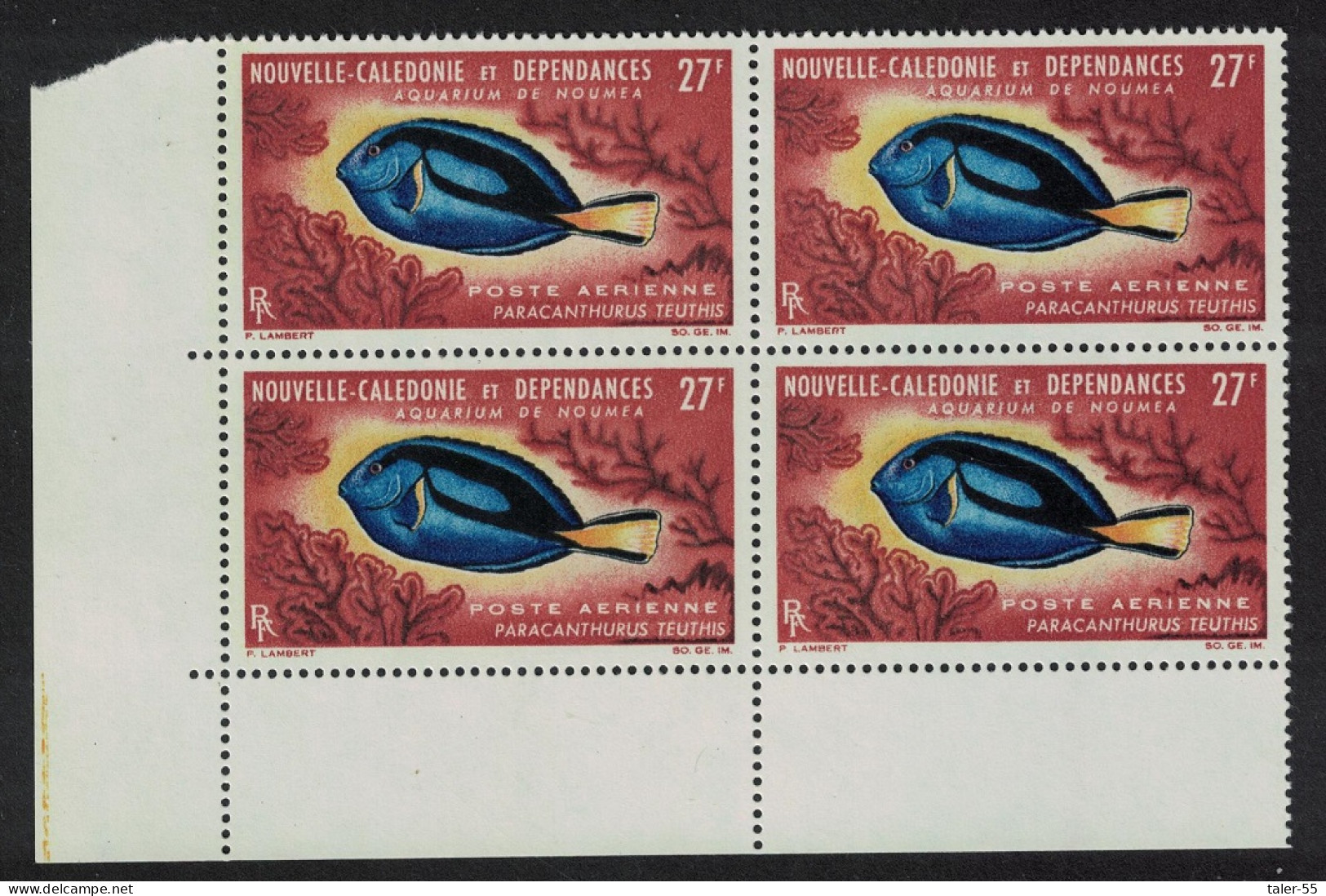New Caledonia Palette Surgeonfish 27f Corner Block Of 4 1964 MNH SG#386 - Unused Stamps