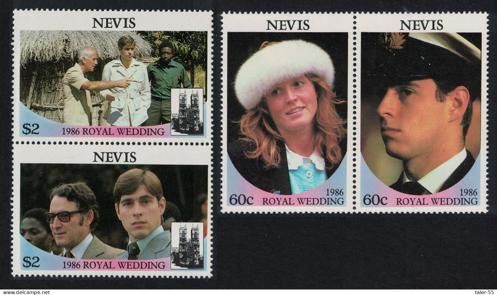 Nevis Royal Wedding Prince Andrew 4v Pairs 1986 MNH SG#406-409 Sc#498-499 - St.Kitts-et-Nevis ( 1983-...)