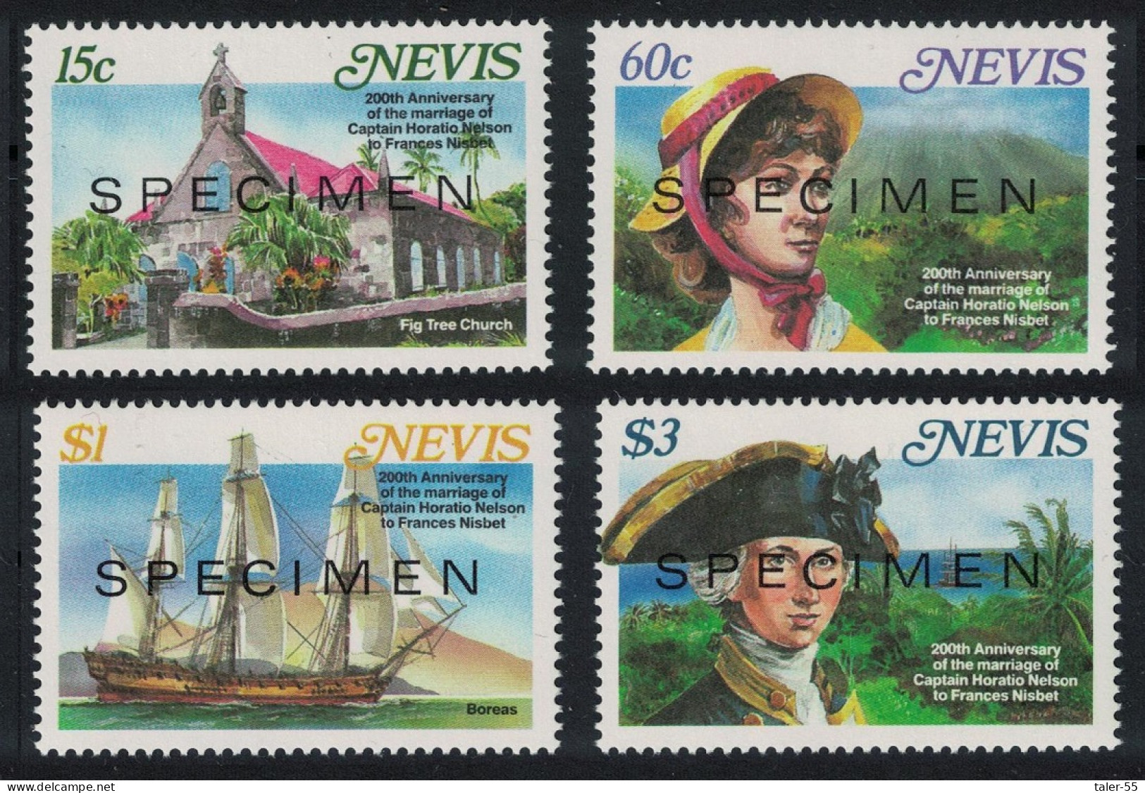Nevis Marriage Of Horatio Nelson And Frances Nisbet 4v SPECIMEN 1987 MNH SG#472-475 - St.Kitts And Nevis ( 1983-...)