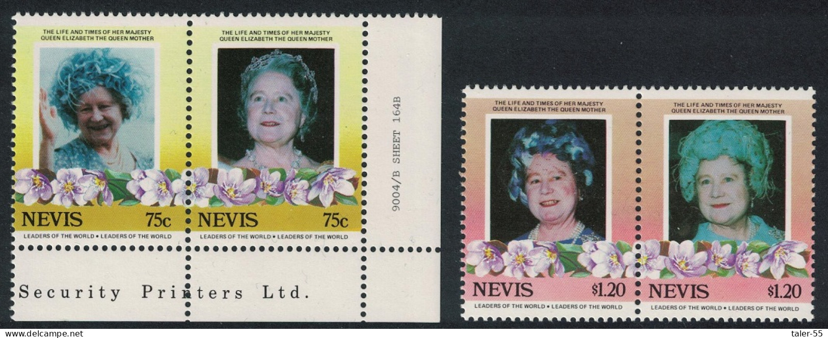 Nevis Life And Times Of The Queen Mother 2 Pairs 1985 MNH SG#309=316 - St.Kitts And Nevis ( 1983-...)