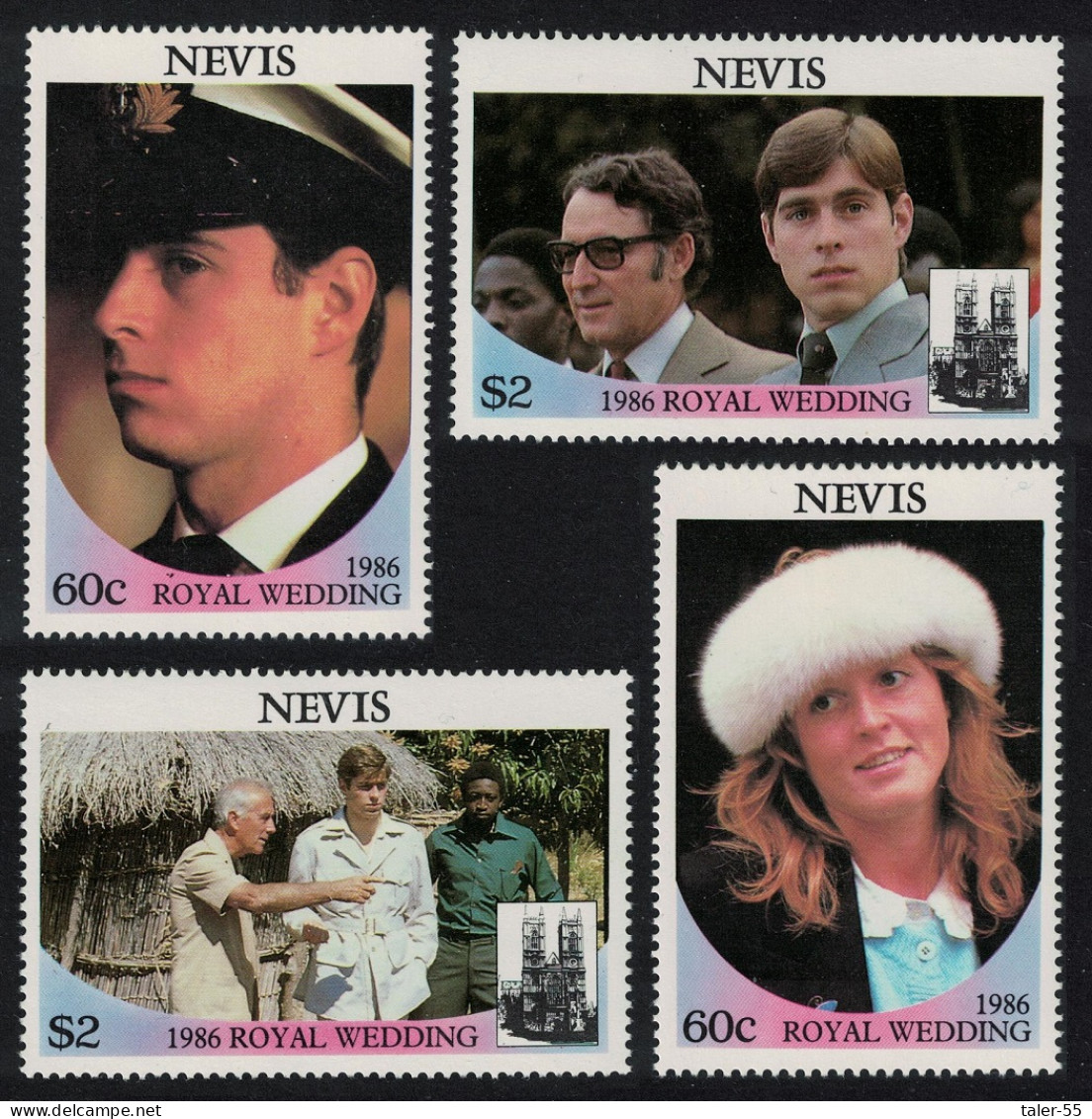 Nevis Royal Wedding Prince Andrew 4v 1986 MNH SG#406-409 Sc#498-499 - St.Kitts And Nevis ( 1983-...)