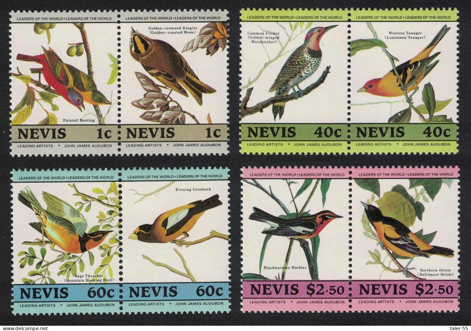 Nevis Birds Audubon 2nd Series 8v In Pairs 1985 MNH SG#285-292 MI#268-275 Sc#418=424 - St.Kitts And Nevis ( 1983-...)