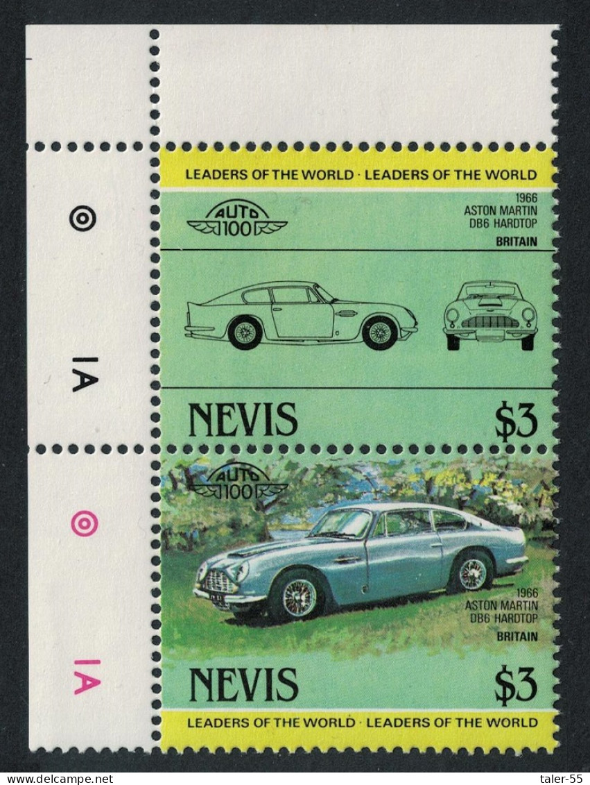 Nevis Aston Martin 'DB6 Hardtop' Automobile Car Corner Pair 1984 MNH SG#179-180 - St.Kitts Und Nevis ( 1983-...)