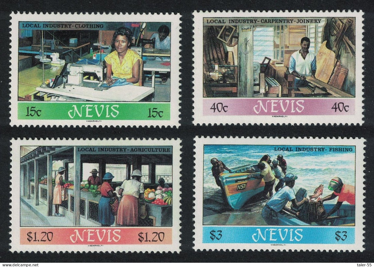 Nevis Fishing Clothing Agriculture Local Industries 4v 1986 MNH SG#402-405 - St.Kitts And Nevis ( 1983-...)
