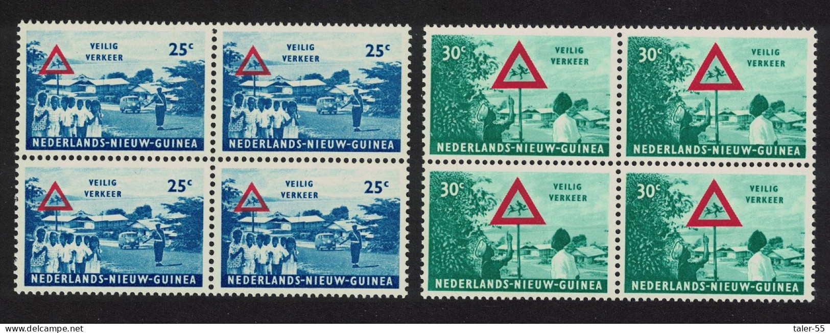 Neth. New Guinea Road Safety Campaign 2v Blocks Of 4 1962 MNH SG#79-80 - Niederländisch-Neuguinea