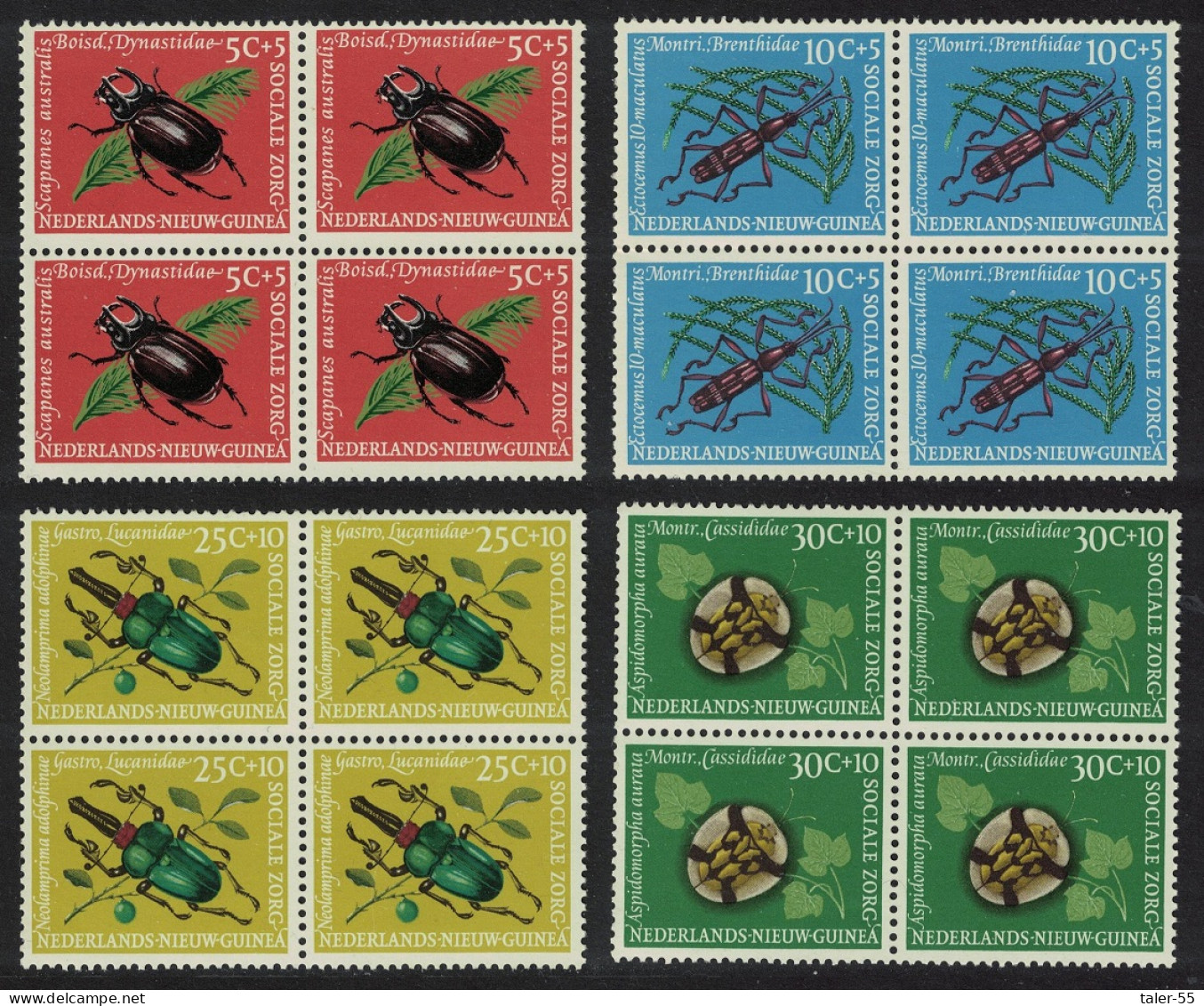 Neth. New Guinea Beetles 4v Blocks Of 4 1961 MNH SG#75-78 - Nueva Guinea Holandesa