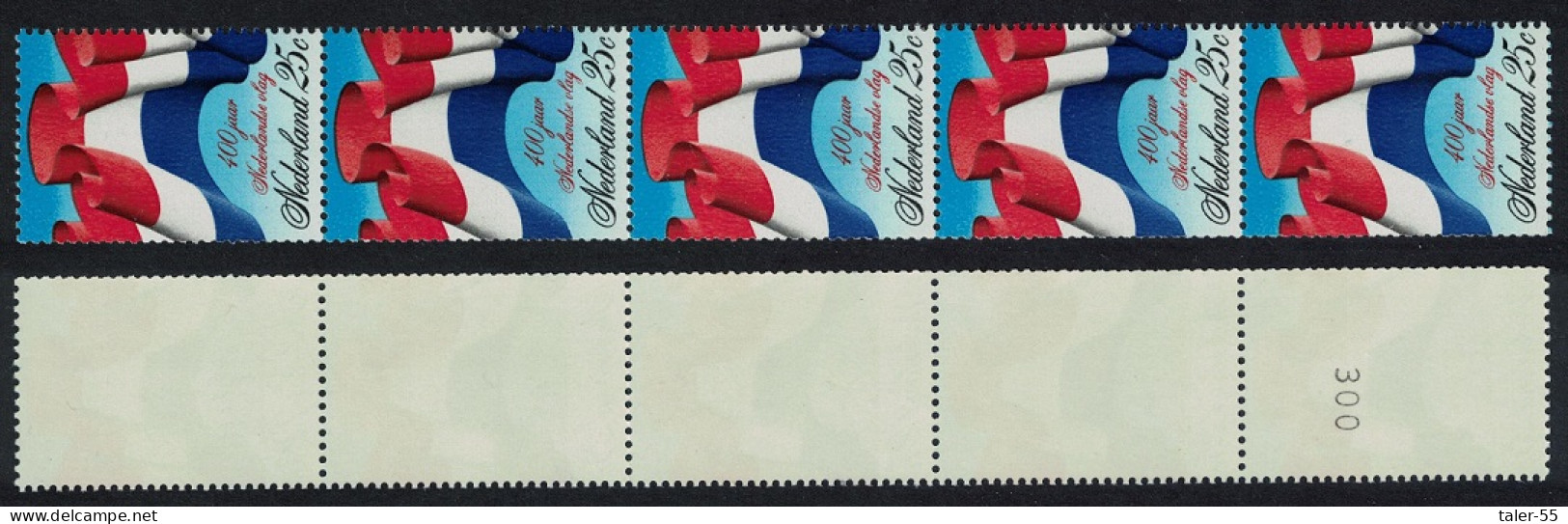 Netherlands Flag 25c Strip Of 5 Control Number 1972 MNH SG#1152 MI#990 - Ungebraucht