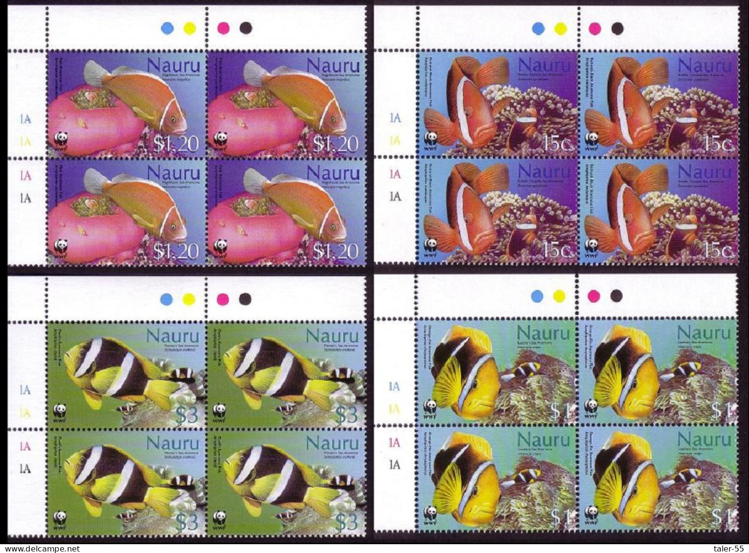 Nauru WWF Anemones Anemonefish Fish 4 Corner Blocks With Margins 2003 MNH SG#566-569 MI#553-556 Sc#514-517 - Nauru