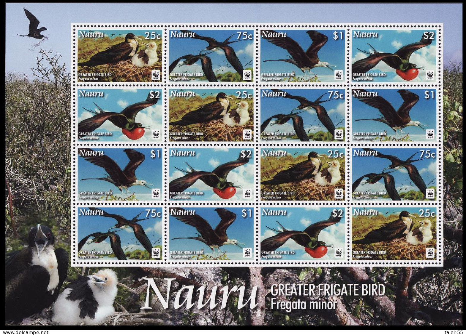 Nauru WWF Greater Frigate Bird Sheetlet Of 4 Sets 2008 MNH SG#681-684 MI#690-693 Sc#589-592 - Nauru