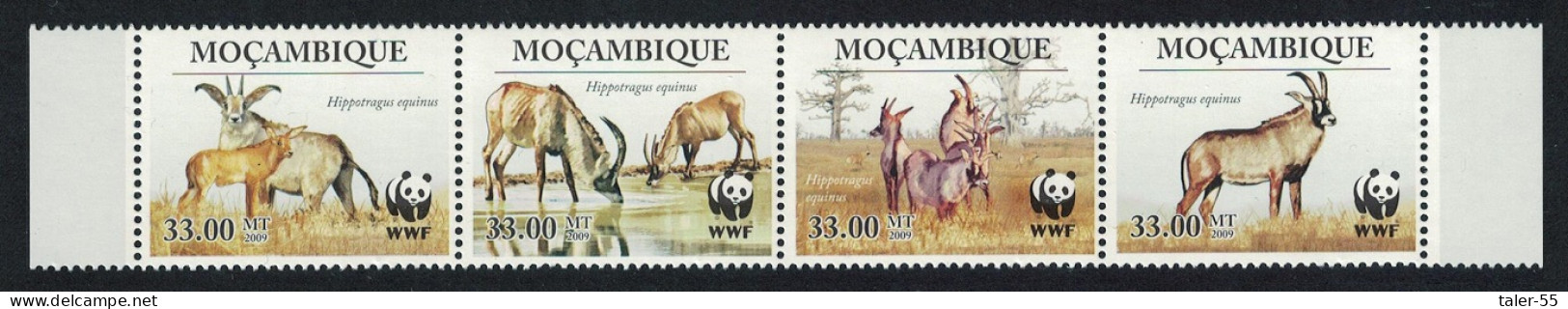 Mozambique WWF Roan Antelope Strip Of 4v 2010 MNH MI#3658-3661 Sc#1930 - Mozambique