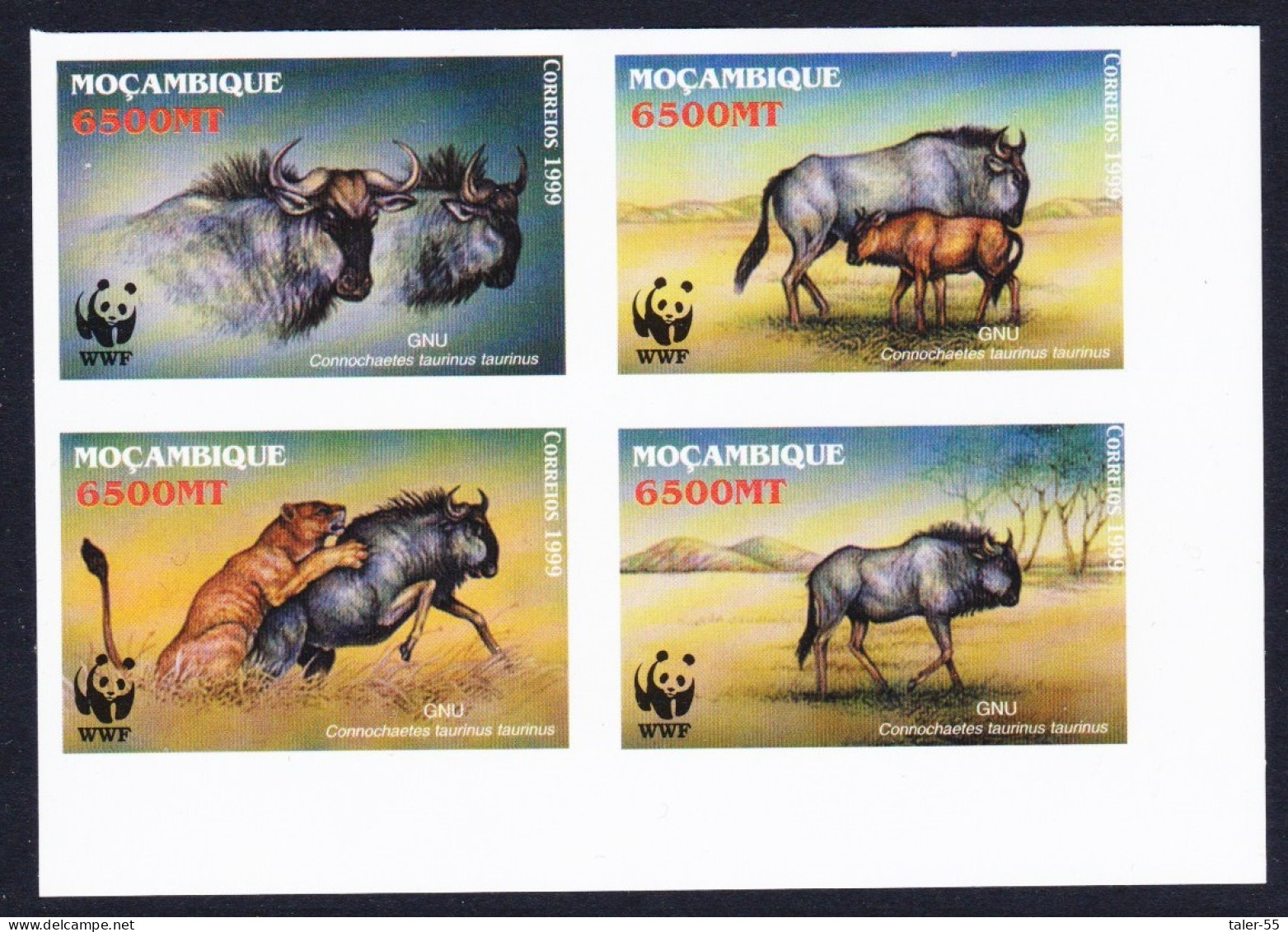 Mozambique WWF Blue Wildebeest Imperf Block Of 4 WWF 2000 MNH SG#1542-1545 MI#1757-1760 Sc#1377 A-d - Mozambique