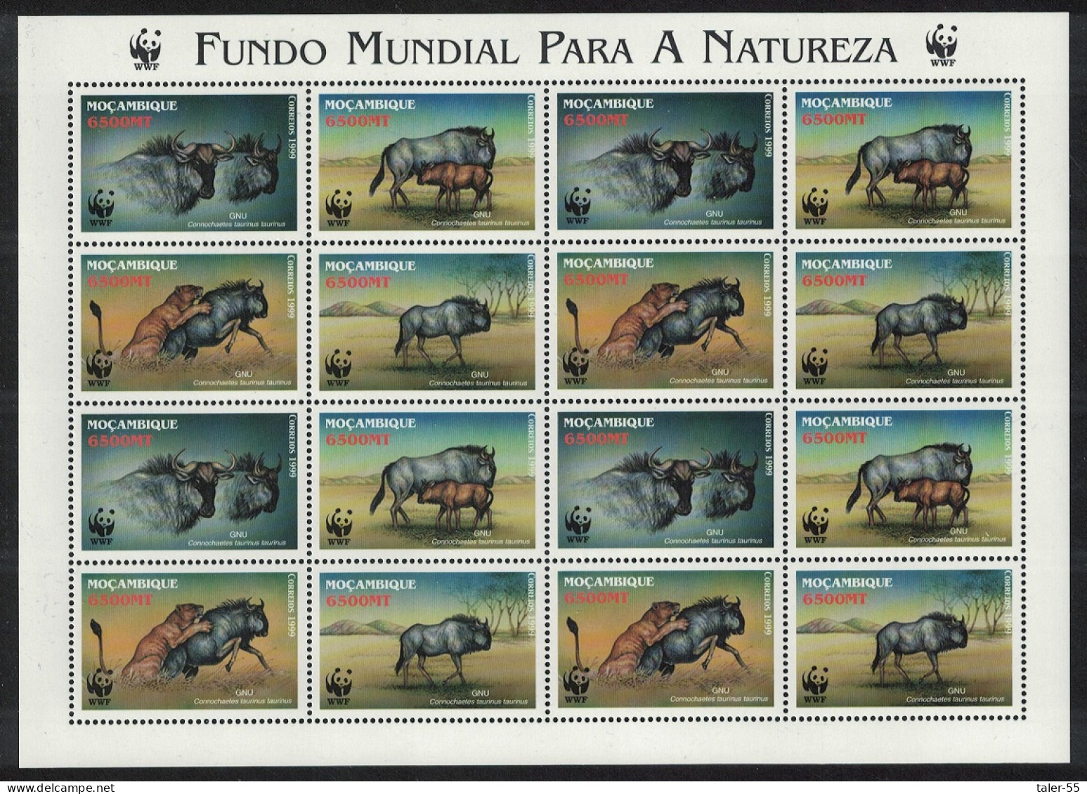Mozambique WWF Blue Wildebeest Sheetlet Of 4 Sets 2000 MNH SG#1542-1545 MI#1757-1760 Sc#1377 A-d - Mosambik