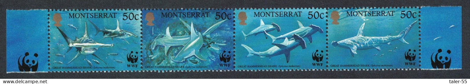 Montserrat WWF Great Hammerhead Shark Strip Of 4v 1999 MNH SG#1148-1151 MI#1109-1112 Sc#998 A-d - Montserrat