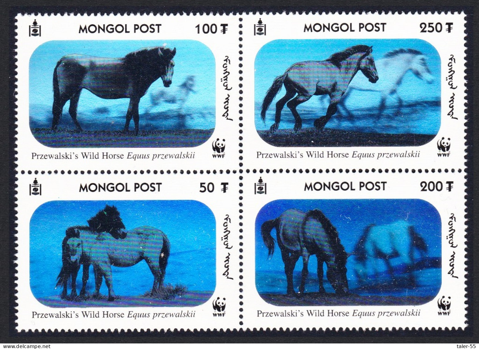 Mongolia WWF Przewalski's Horse 4 Hologram Stamps Block Of 4 2000 MNH SG#2857-2860 MI#3126-3129 Sc#2441 A-d - Mongolia