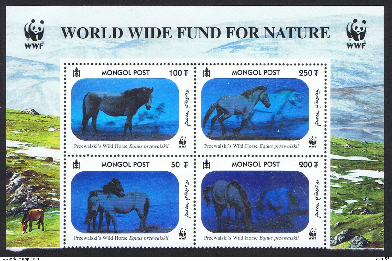 Mongolia WWF Przewalski's Horse Block Of 4 WWF Logo 2000 MNH SG#2857-2860 MI#3126-3129 Sc#2441 A-d - Mongolia