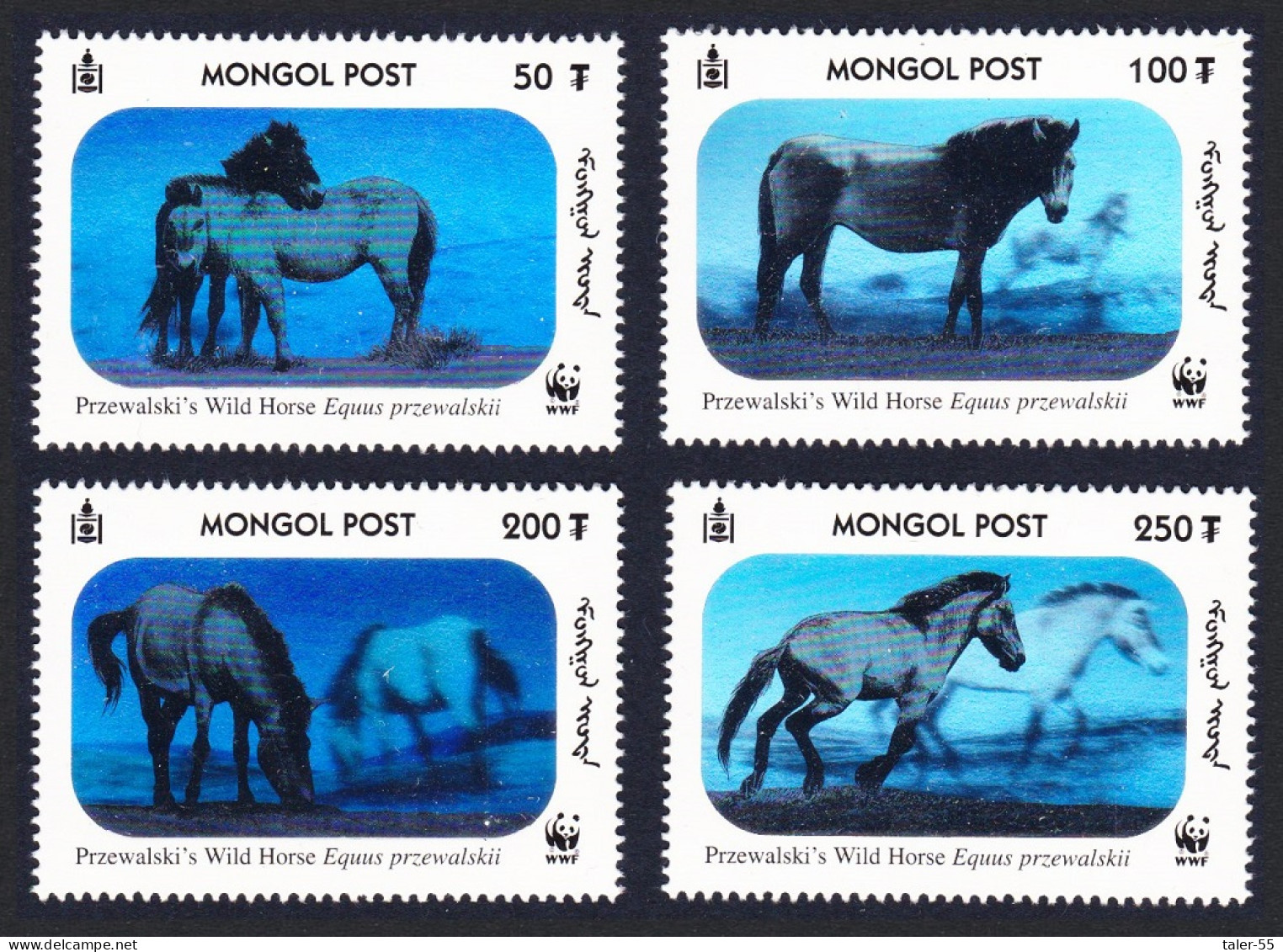 Mongolia WWF Przewalski's Horse 4 Hologram Stamps 2000 MNH SG#2857-2860 MI#3126-3129 Sc#2441 A-d - Mongolia