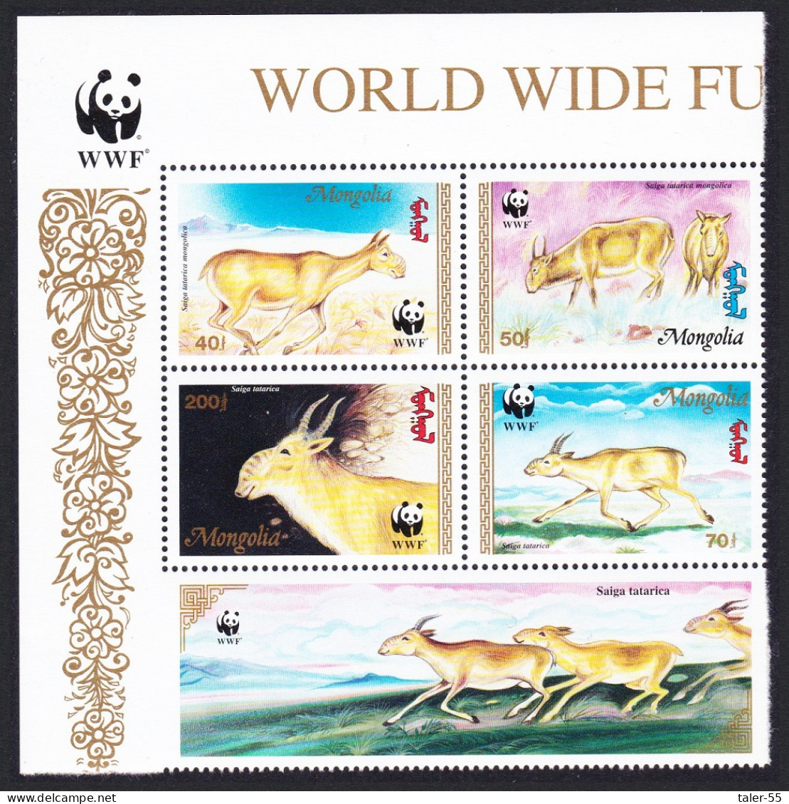 Mongolia WWF Saiga T1 Block Of 4 WWF Logo 1995 MNH SG#2497-2500 MI#2562-2565 Sc#2209-2212 - Mongolia