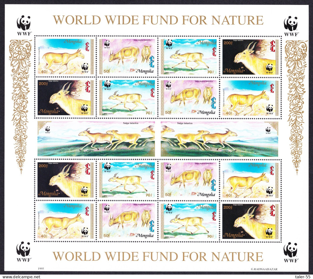 Mongolia WWF Saiga Sheetlet Of 4 Sets 1995 MNH SG#2497-2500 MI#2562-2565 Sc#2209-2212 - Mongolia