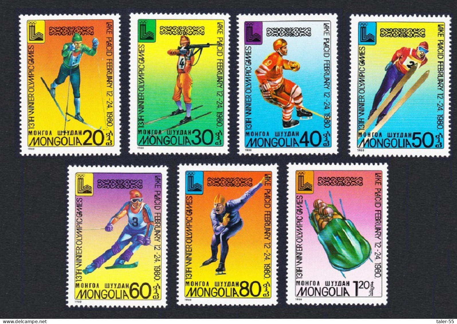 Mongolia Winter Olympic Games Lake Placid 7v 1980 MNH SG#1250-1256 Sc#1097-1104 - Mongolia