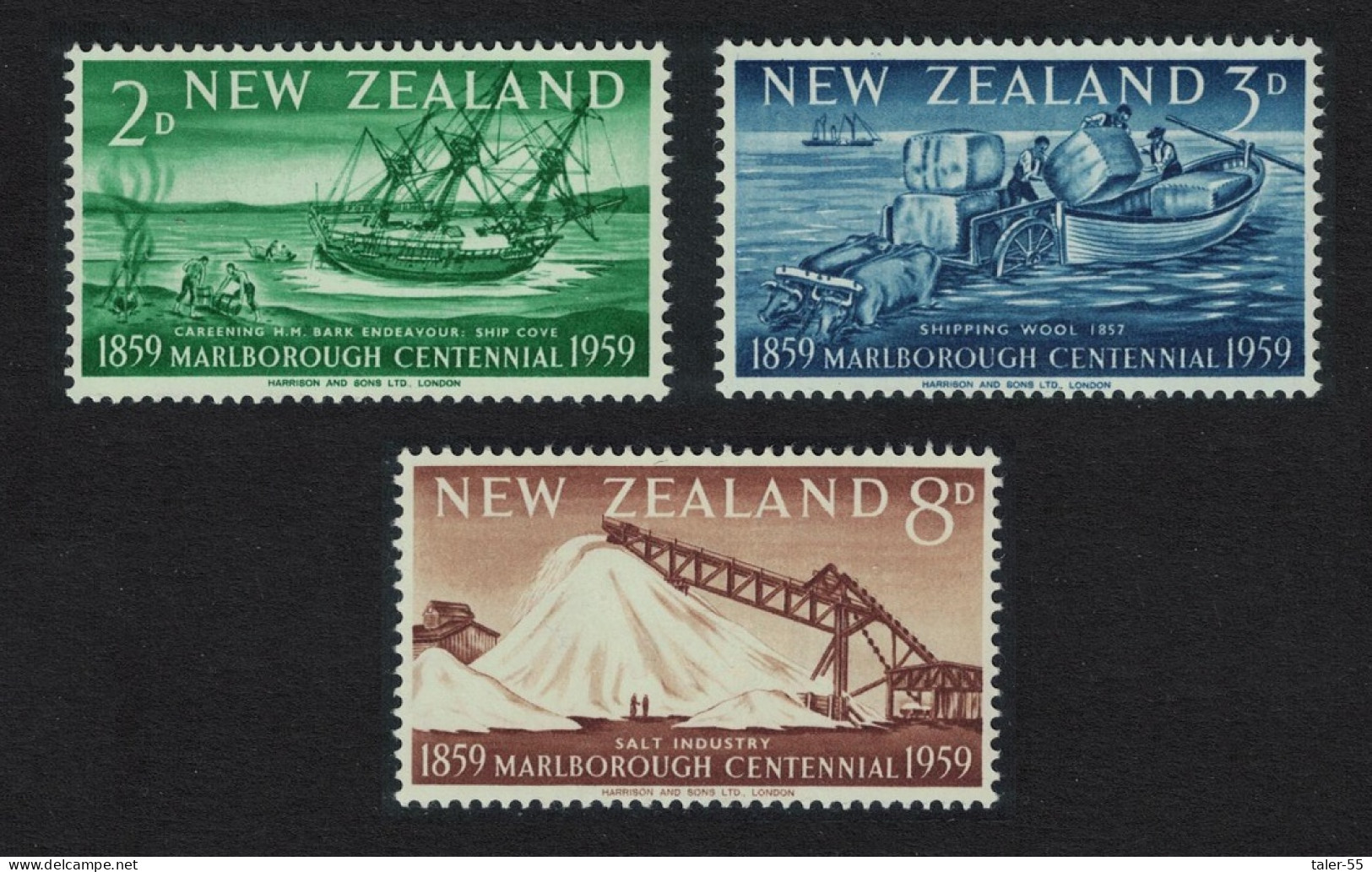 New Zealand Ships Centenary Of Marlborough 3v 1959 MNH SG#772-774 - Unused Stamps