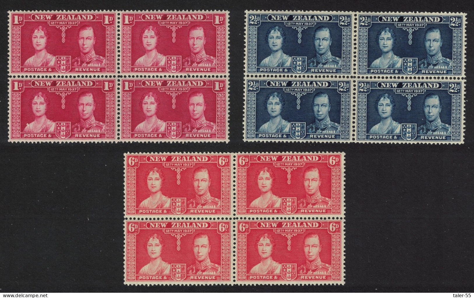 New Zealand George VI Coronation 3v Blocks Of 4 1937 MNH SG#599-601 - Ongebruikt