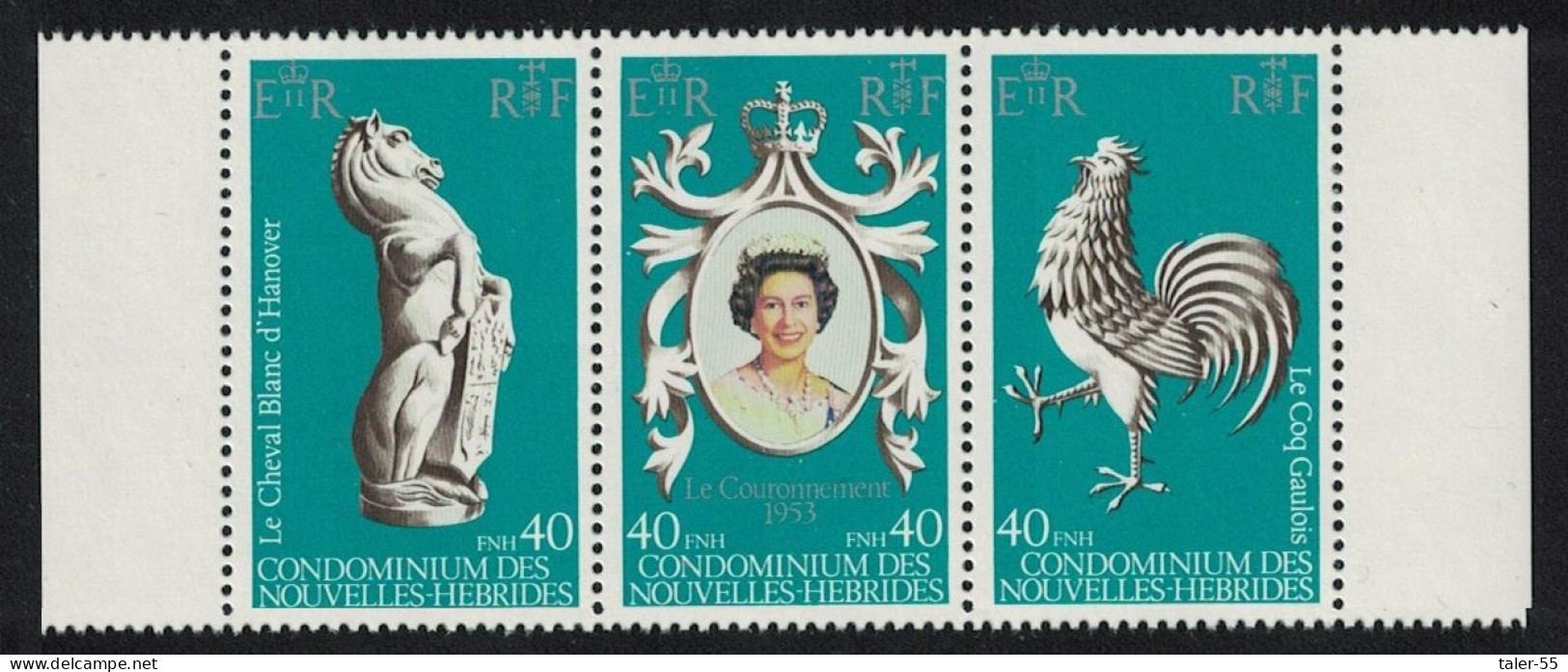 Fr. New Hebrides Cockerel Bird 25th Anniversary Of Coronation Strip Of 3v 1978 MNH SG#F276-F278 - Nuevos