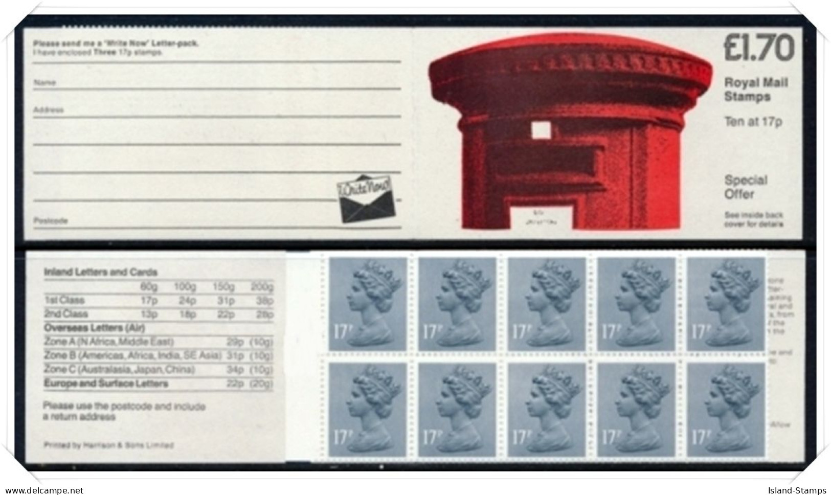 FT5a Pillar Box Left Margin Plain (£1.70 Folded Booklets) NB1-4 - Carnets