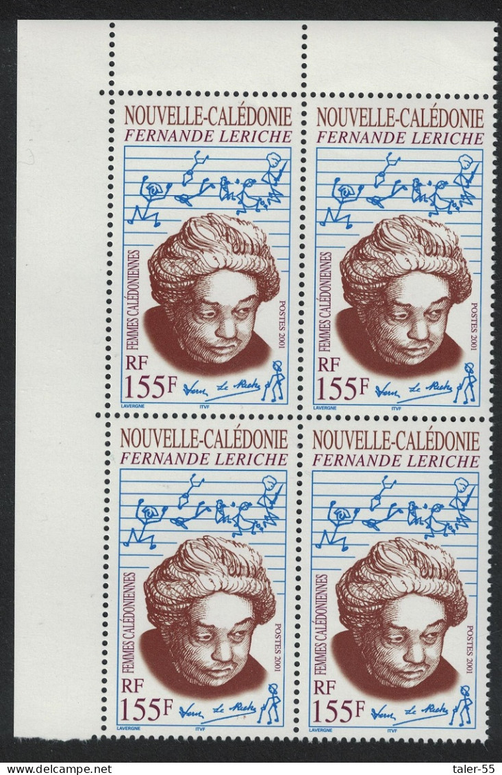 New Caledonia Fernande Leriche Educator And Author 155f Corner Block Of 4 2001 MNH SG#1242 MI#1250 - Neufs